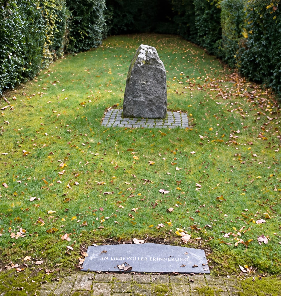 Gedenkstein auf einer Rasenfläche